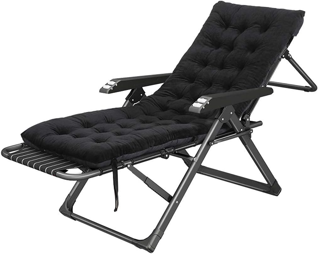 Renovation House Folding Sun Loungers Black Patio Lounge Chair for Adults | Reclining Office Chair with Footrest and Headrest | Outdoor