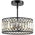 Rpzloila 3-Light Crystal Ceiling Light, Modern Semi Flush Mount Light Fixture, Black Crystal Chandelier for Kitchen Bedroom Bathroom Entryway Hallway