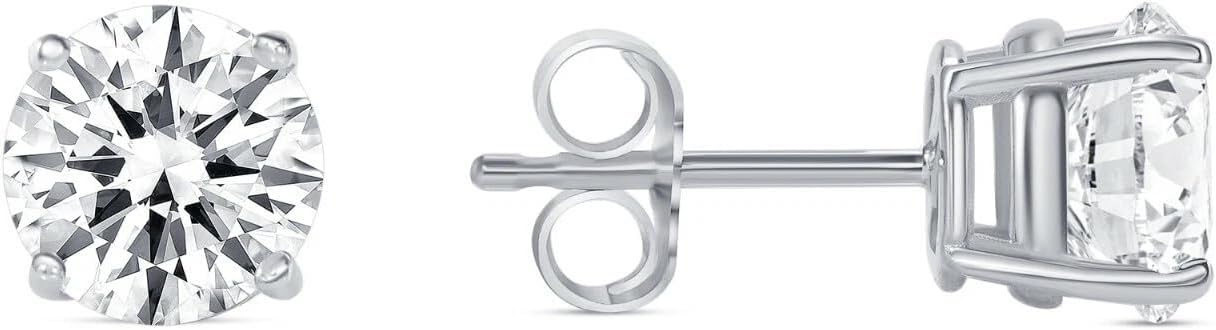 2 Ct Round Created Diamond Earrings Studs Solid 950 Platinum Push Back Basket