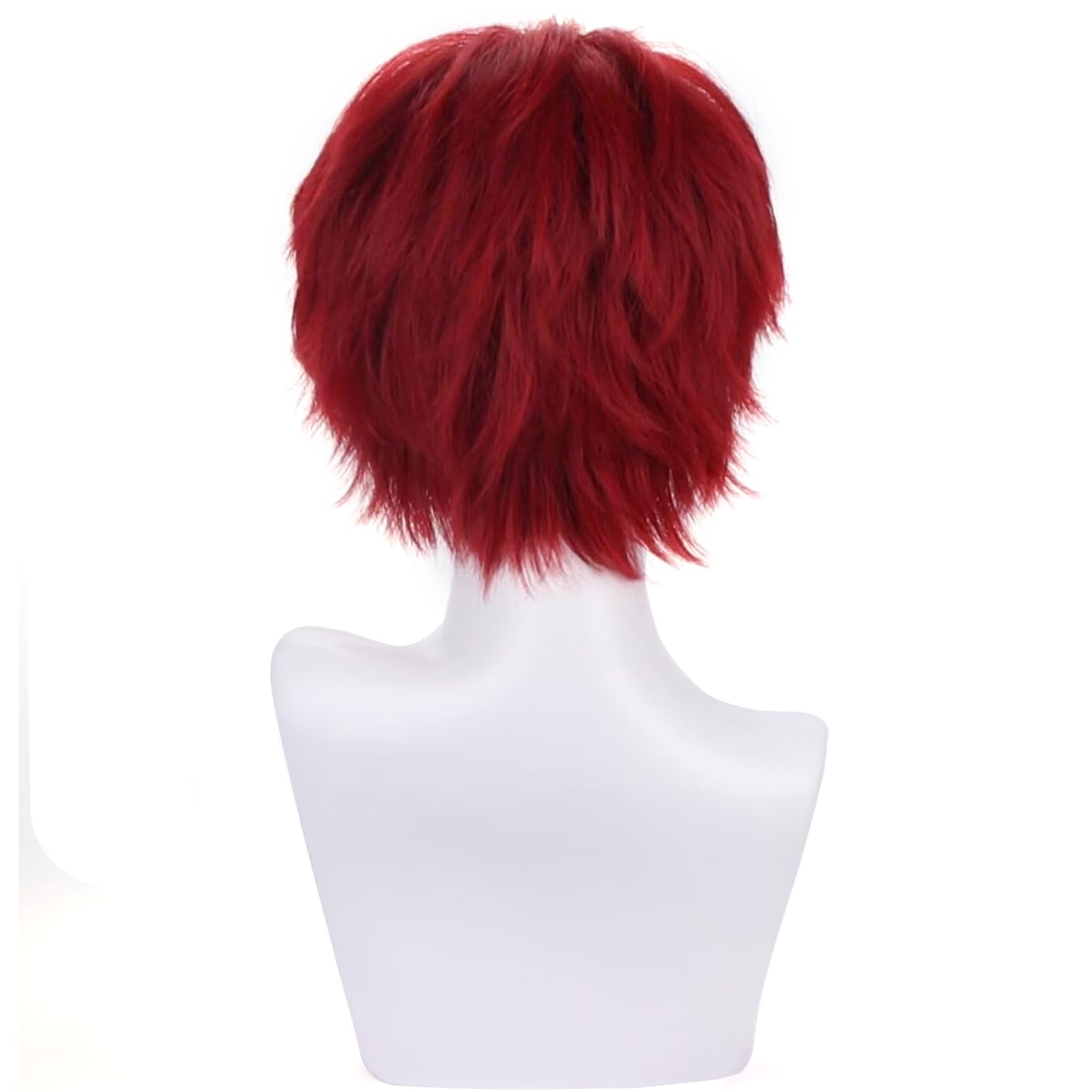 PORSMEER Men's Anime Short Red Cosplay Wig,Unisex Short Layered Synthetic Accessory Hair Wig+Hair Cap for Cosplay Halloween Costume
