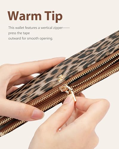 Image of Leopard Women's Wallet,Thin RFID Card Holder with Zipper Pocket | 12 Slot Wallet Organizer, Large Capacity, Vegan Leather, Coin Purse, Cash Compartment, Travel Wallet, Women Gift