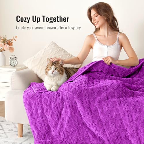 Image of Uttermara Weighted Blanket for Adults Queen Size 20lbs 60x80 inches, Dual Sided Soft Jacquard Sherpa Weighted Blankets, Thick Heavy Blanket for Sleeping and Calming, Purple