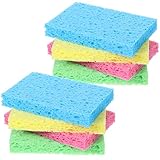 8PCS Cellulose Sponges, Colorful Non Scratch Sponges for Cleaning Dishes, Household Scrubbing Sponge Bulk, Compressed Natural Sponge for Kitchen Bathroom Sink(4 Colors)