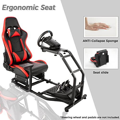 Hottoby Steering Wheel Stand Racing Cockpit With Electronic Competition Chair Fit Pc Xbox Ps4 Racing Simulator For Logitech G25 G27 G29 G920 Thrustmaster Racing Wheel Shifter And Pedals（Red） #TOP3