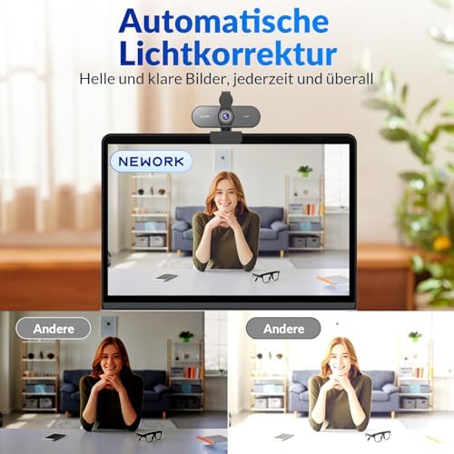 Bild 3 - 4K Webcam Mit PDAF & CDAF Dual-Autofokus, Ultra HD 4K, 2 Rauschunterdrückungs-Mikrofone, Automatische Lichtkorrektur, USB-A, Privatsphäre-Abdeckung, Streaming Für PC/Mac/Laptop