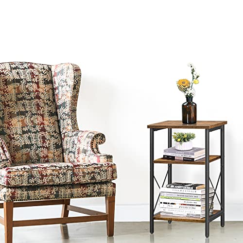 Tutotak End Table, Tall Side Table, End Table With Storage Shelves, 3-Tier Slim Table, Steel Frame, For Living Room, Study, Bedroom Tb01Bb018 #TOP5