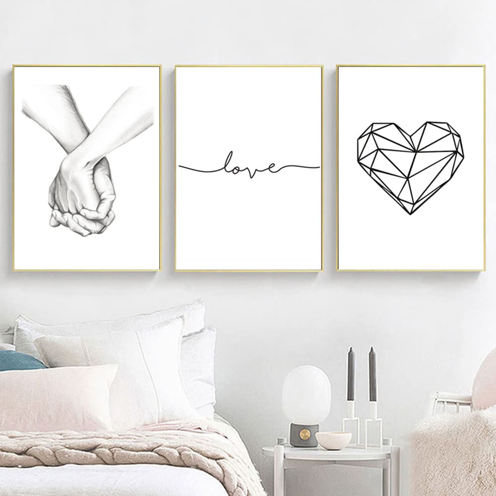 3 Cuadros Parejas Dormitorio 30x40 Poster Blanco y Negro Laminas Amor y Familia Lienzos Decorativos
