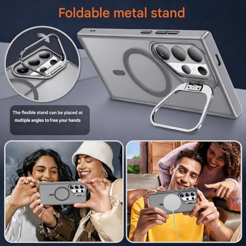 Image of DIZORO Compatible with Samsung Galaxy S26 Ultra 5g Case, Compatible with Wireless Charging, with Camera Stand, Military Grade Drop Tested,Translucent Hard Back Soft Edge Back Cover (Titanium)
