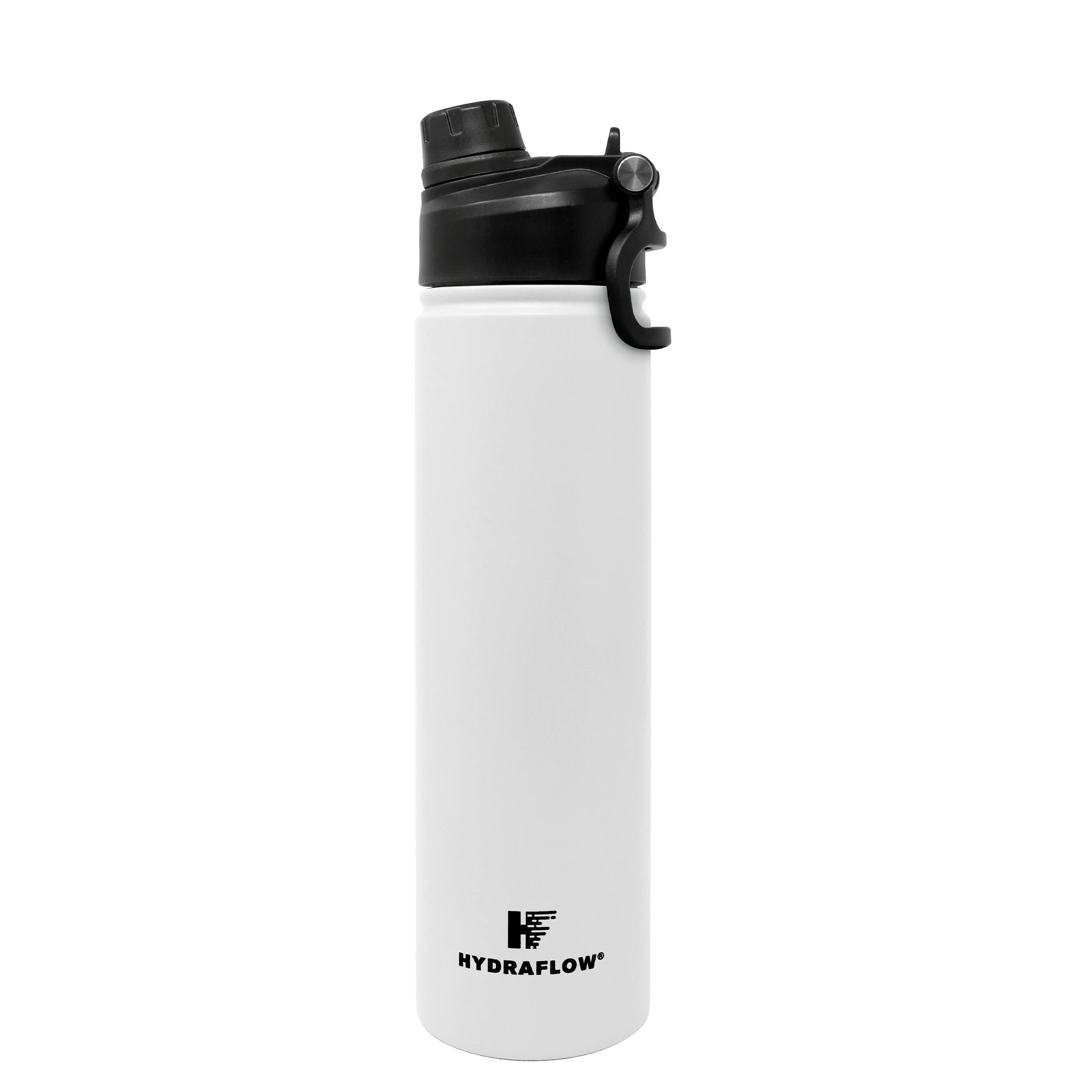 HYDRAFLOWHybrid - Triple Wall Vacuum Insulated Water Bottle with Dual Lid (25oz, Powder White) Stainless Steel Metal Thermos, Reusable Leak Proof BPA-FREE for Sports and Travel