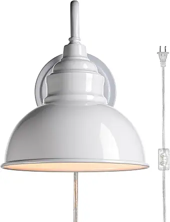 Bright White Modern Wall Light Fixture Plug-in Wall Sconce 7-inch Gooseneck Wall Lamp for Bedroom Living Room Porch Entryway Garage