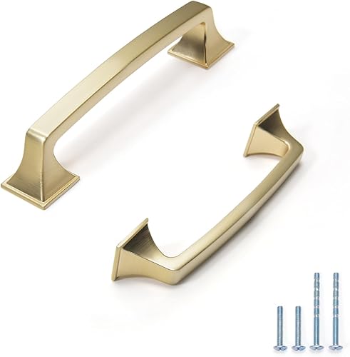 Miniatura 7 de YONFIAFIT Paquete de 10 tiradores de latón cepillado de 5 pulgadas (5.039 in) con agujero central para gabinetes de cocina, herrajes para muebles,