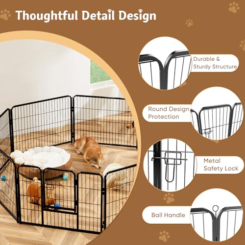 Image of DUMOS Dog Playpen 32 Inch 8 Panels Indoor Outdoor Metal Pet Fence | Foldable Dog Play Pen with Door, Portable Exercise, RV Camping, Puppy Small Medium Dogs