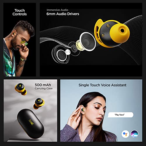Image of Boat Airdopes 441 True Wireless in Ear Earbuds with mic, Upto 30 Hours Playback, Signature Sound, IWP Technology, IPX7, BT v5.0, Type-c Interface and Capacitive Touch Controls(Bumblebee Yellow)