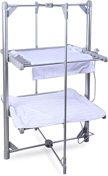 Drying Rack Floor Electric Heated Clothes Drying Rack, Double Layer Electric Heated Towel Rail, Constant Temperature and Quiet Heating Folding Frame Clothes Safehappy