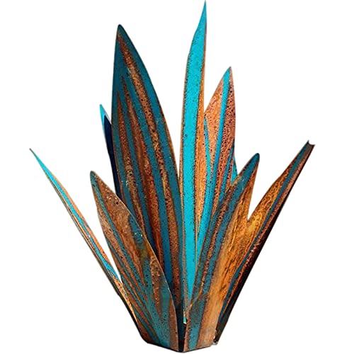 Samnuerly 65 cm Grand Sculpture Rustique de Tequila 9 Feuilles Ornements de Pelouse Jardin en Métal de Plante D'Agave pour Décoration Maison Cour Porche Pelouse Patio (Blue)
