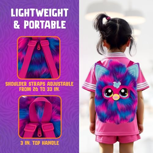 Image of Concept One Furby Plush Backpack, Purple Mini Handbag with Adjustable Shoulder Straps, Pink