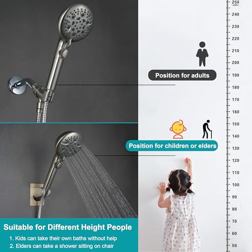 Image of GwernKB Shower Head Holder Strong Adhesive No Drilling Wall Mount Adjustable Handheld Showerhead Bracket for RV Kids Bathroom Shower,Fix Firmly and Use Conveniently (Brushed Nickle, 1)