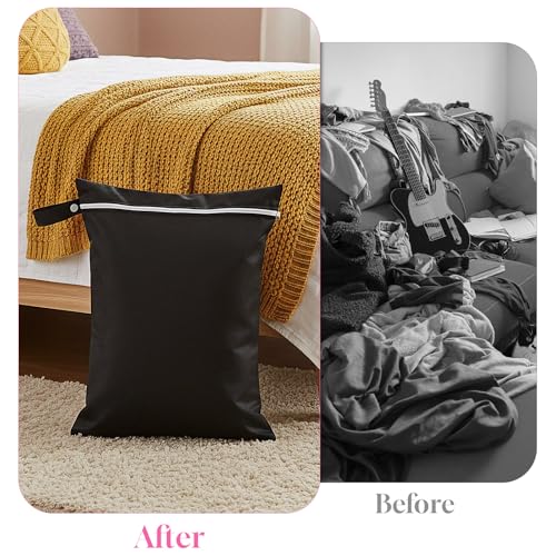 DOPENSPI 2 Stück Wasserdichter Wet Bag, 40x30 cm Wiederverwendbarer Wasserdichte Dreckwäsche Beutel Reise Nasssack mit Reißverschluss für Badeanzüge Strandtücher Windeln(2 Schwarz)