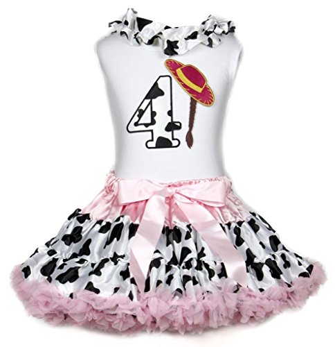 Sombrero de Vaquera 4th cumpleaños conjunto de ropa de vaca rosa para niña con pettiskirt de 1-8 años