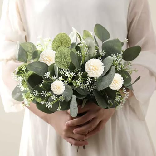 RPHONGHONG 30 Stück Künstliche Eukalyptus und Kunstblumen, Künstliche Zweige Eukalyptus DekoDekozweige Kunstblumen Hortensien Blumen für Hochzeit Tafelaufsatz Blumengesteck Home Dekoration