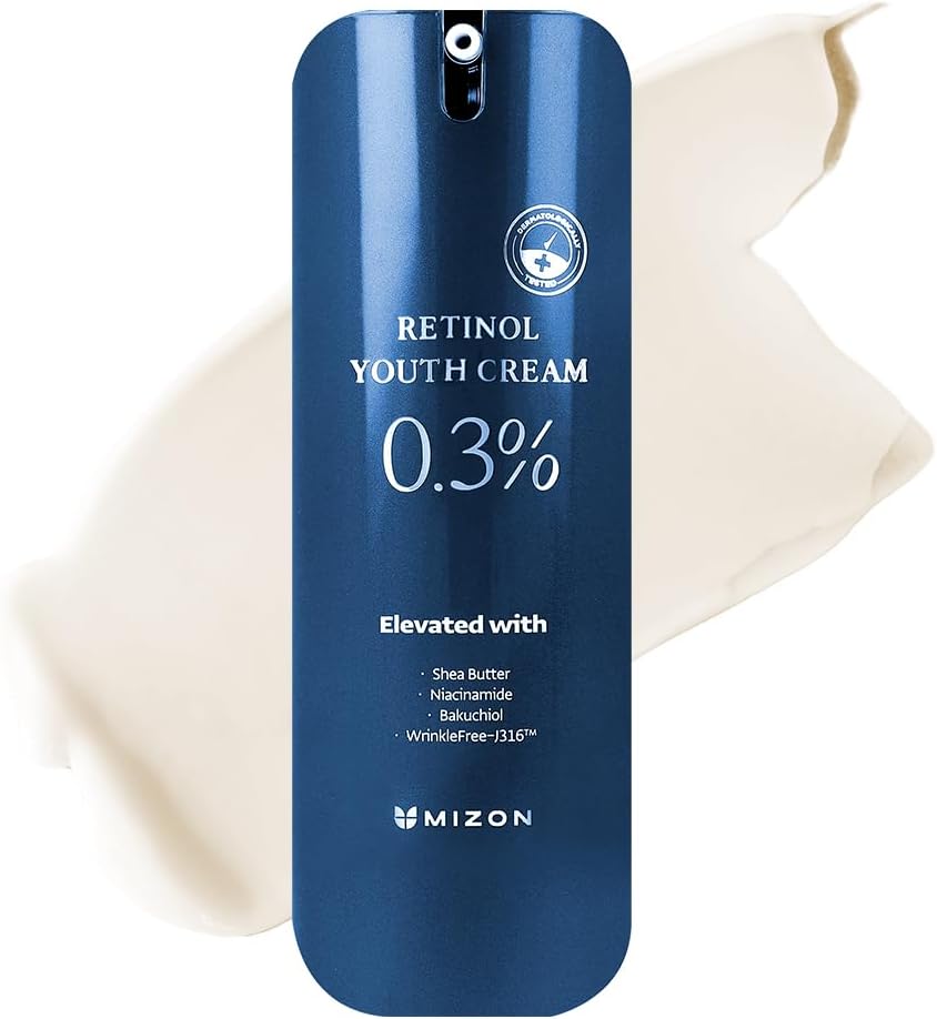 – [MIZON] 0.3% RETINOL YOUTH CREAM (26G) Korean Skincare - Anti-Aging Retinol Cream (0.3%) - Formulated with Shea Butter + Peptides + Niacinamide + Bakuchiol - Radiance and Firming