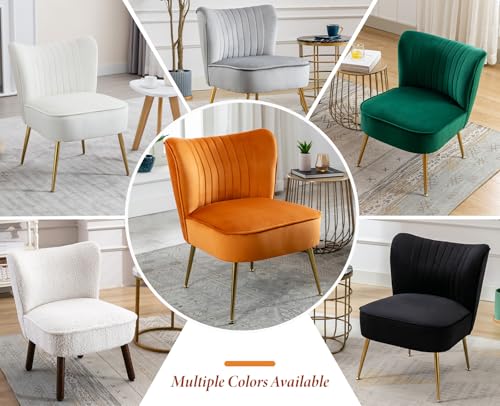 chairus Sillón Relax Tapizado de Terciopelo Silla Individual Moderno con Patas Metálicas Dorado Butaca de Salón Elegante sin Brazos para Dormitorio/Recepción, Naranja - imagen 7
