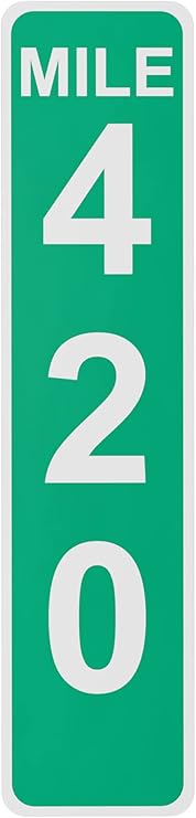 Mile Marker 420 Aluminum Sign - 17" Tall Marijuana Themed Outdoor Decor