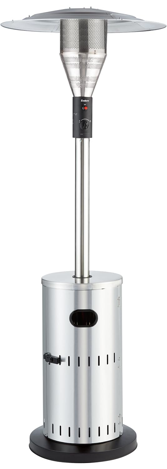 Enders® Terrassenheizer Gas SOLID Edelstahl, Gas-Heizstrahler 5800, Heizpilz mit stufenloser Regulierung, Turbo-Brenner, höhenverstellbar, Transporträder, Umkippsicherung