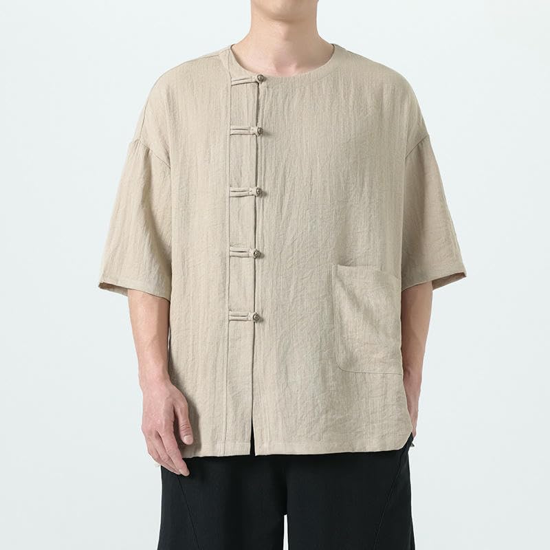 Chemise été coton lin style rétro chinois pour terrasses - 6