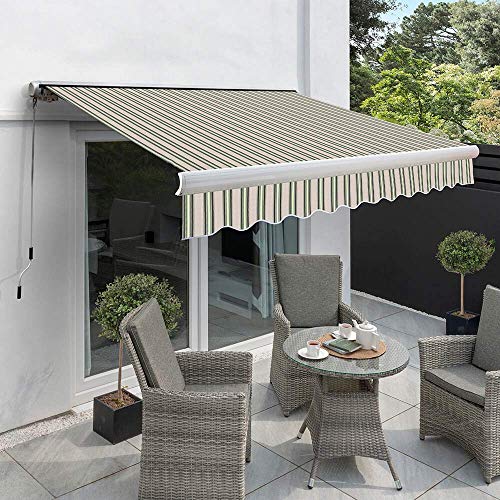 Primrose 2.0m x 1.5m Electric Awning Full Cassette DIY Patio Awning Gazebo Canopy Waterproof UV Protection Complete with Fittings and Winder Handle Multi Stripe