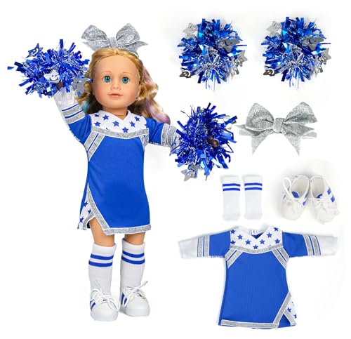 ARTST Cheer Uniform Doll Outfit-18 inch Doll Clothes & Accessories Set-Clothing Pom Poms,Shoes,Socks and Hairbow,Valentine's Sport Gifts for Girls Age 6+