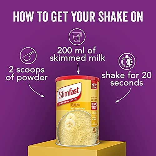 SlimFast Balanced Meal Shake, Healthy Shake for Balanced Diet Plan with Vitamins and Minerals, High in Fibre, Meal Replacement, Banana Flavour, 16 Servings, 584 g (Pack of 1)