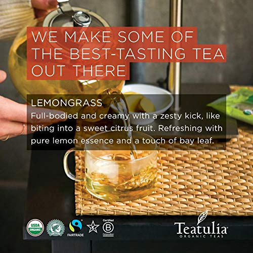 Teatulia Organic Lemongrass + Bay Leaf Tea Bags (50 Wrapped Pyramid Tea Bags) | 100% Compostable | Sustainably Grown In Bangladesh #TOP2