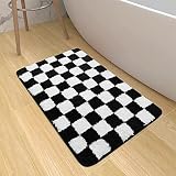 Chaelilife Black and White Checkered Bath Mat, Plush Microfiber Absorbent Bathroom Rugs Luxury Machi