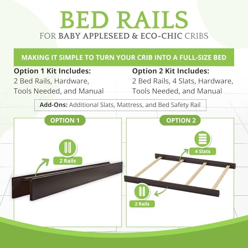 Full-Size Conversion Kit Bed Rails for Baby Appleseed and Eco-Chic Convertible Cribs - Solid Wood Rail - Toddler and Adult Bed Rail for Full-Size Beds - Nursery and Baby Furniture (Espresso, Option 1) - Thumbnail 3