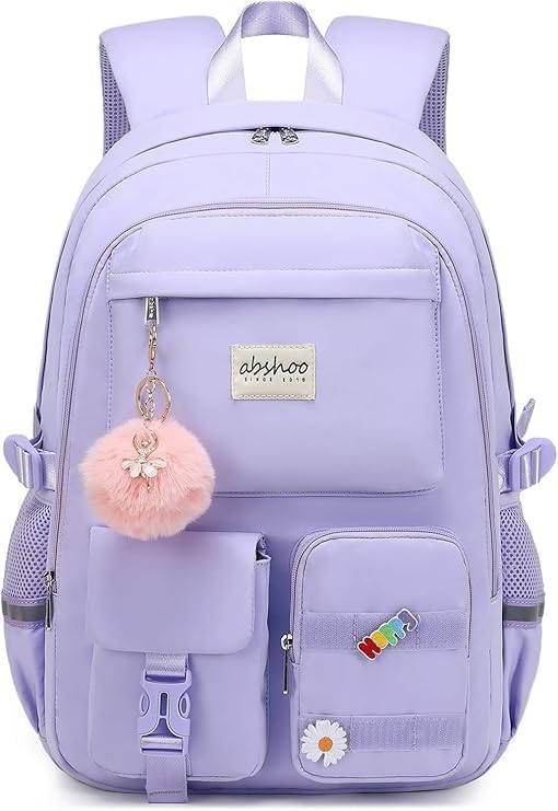 Image of Girls School Backpack with Small Zipper Pouch Fashion Nylon Backpack Multi Compartment Large Capacity Bag with Padded Shoulder Straps & Handle for School Travel Camping College