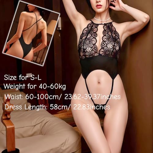 WBDWWTD Body z koronką w kwiaty Babydoll Teddy prześwitująca bielizna bielizna sukienka Plunge V Hollow Out bielizna nocna kombinezon bez rękawów jednoczęściowy