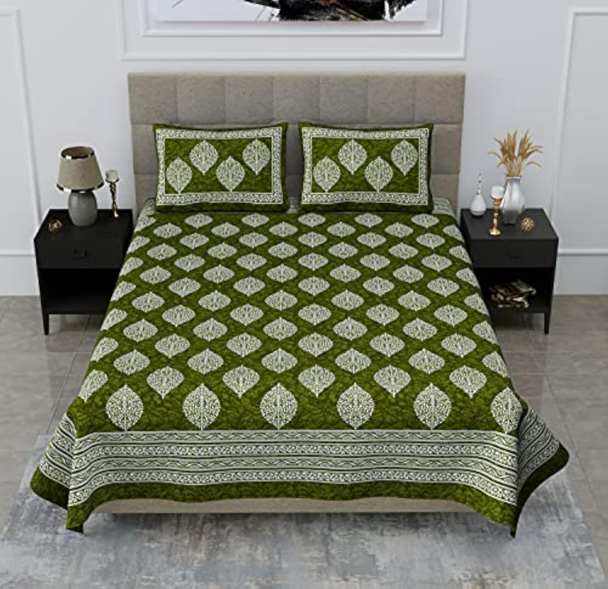 Floral 144 TC Cotton Double Bedsheet with 2 Pillow Covers