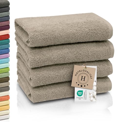 ZOLLNER 4er Set Handtücher - weiche und saugstarke Gästehandtücher - waschbar bis 95°C - Baumwolle - 50x100 cm in Cappuccino