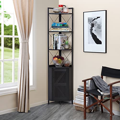 Finnhomy Corner Shelf With Cabinet, 71 Inches Multipurpose Corner Bookshelf, Corner Shelf Stand Display Rack, Corner Storage Shelves For Bedroom, Living Room, Kitchen, Bathroom, Dark Gray #TOP1