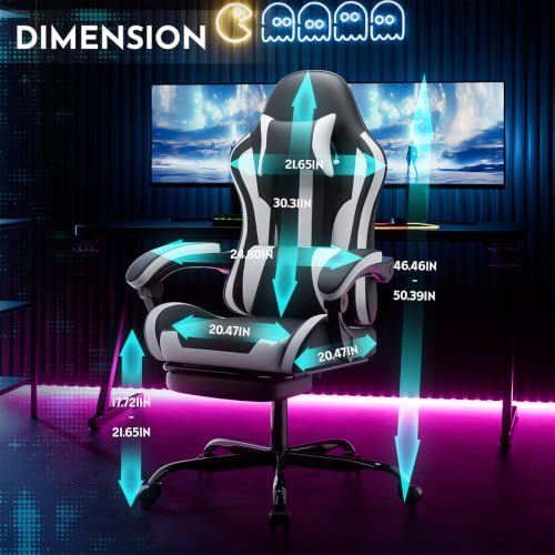 Image of Gaming Desk Chair for Adults, Ergonomic Gaming Chair (Black+White-2)