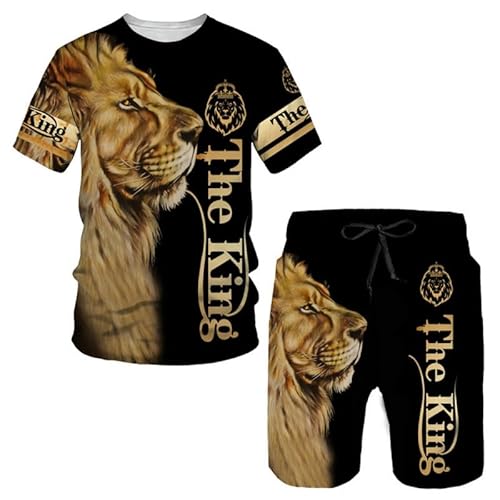 prigridche Men's 3d Lion Wolf Graphic Shirt and Shorts Set Summer Outfits Fashion Casual Short Sleeve Crew Neck Suit for Men 2 Piece Shorts Tracksuit