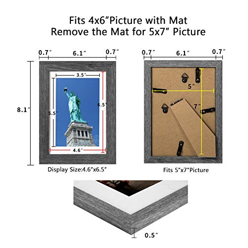 Baijiali 5X7 Picture Frame Rustic Grey Wood Pattern Set Of 4 With Tempered Glass,Display Photos 4X6 With Mat Or 5X7 Without Mat, Horizontal And Vertical Formats For Wall And Table Mounting #TOP1