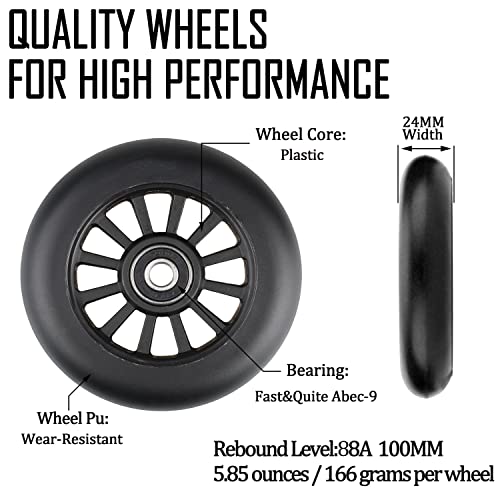Kutrick 100Mm Scooter Wheels - 100Mm Pro Kick Scooter Wheels Replacement Pair - Smooth Bearing Installed | Plastic Core 100Mm Scooter Wheels For Razor Fuzion Scooters With 100Mm Wheels #TOP2