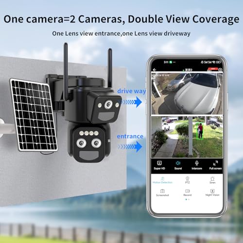 LETSCEE Security Cameras Wirelss Outdoor Solar Powered for Home Security, 360 View Outside Camera,Motion Detection,10x Hybrid Zoom PAN Tile,i IP-65 Weather Proof (3 Lens Hybrid Zoom) - Thumbnail 3