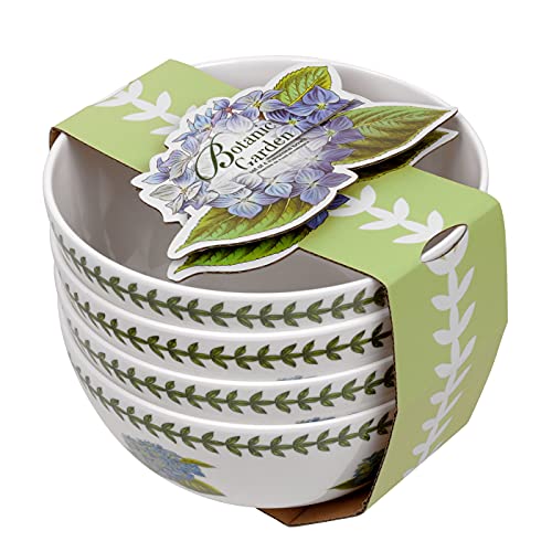 Portmeirion Botanic Garden Collection Melamine Bowls | Set Of 4 Bowls With Hydrangea Motif | 6 Inch Bowls For Soup, Cereal, Or Salad | Dishwasher Safe #TOP3