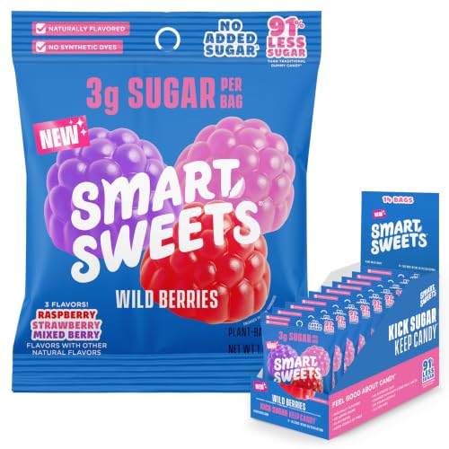 Image of SmartSweets Wild Berries, Gluten Free Gummies, Plant Based, Healthy Snacks for Adults & Kids, Fun Chewy Candy, Low Sugar, Fruit Flavored Snack, No Artificial Sweeteners, 50g Bags, 14 Pack