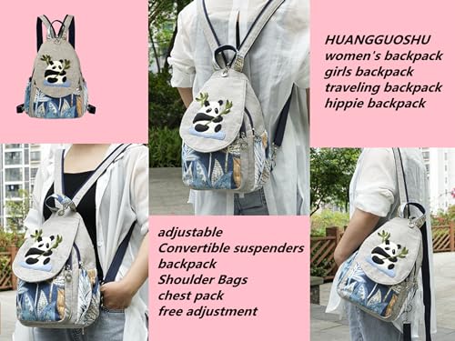 Image of Small Travel Backpack Boho Bag Womens Canvas Aesthetic Hiking Cute Casual Daypack Adjustable Strap Boho Vintage School Bagbackpack Purse Travel Essentials Action theme