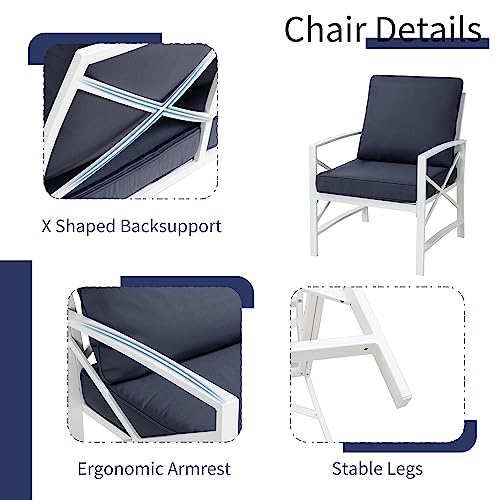 Meilocar Patio Furniture 3-Piece Conversation Set, Outdoor Furniture Patio Chairs with Aluminum Frame and Coffee Table, Conversation Chat Sofa Modern Seating Set, Blue - Thumbnail 5