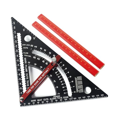Aramox Juego de Escuadra de Carpintero de 7 Pulgadas, Pruebe la Escuadra de Carpintero Ajustable ángulo de Haz de Techo de 80° con 2 Lápices Escuadra de Carpintero (Métrico 16 cm)